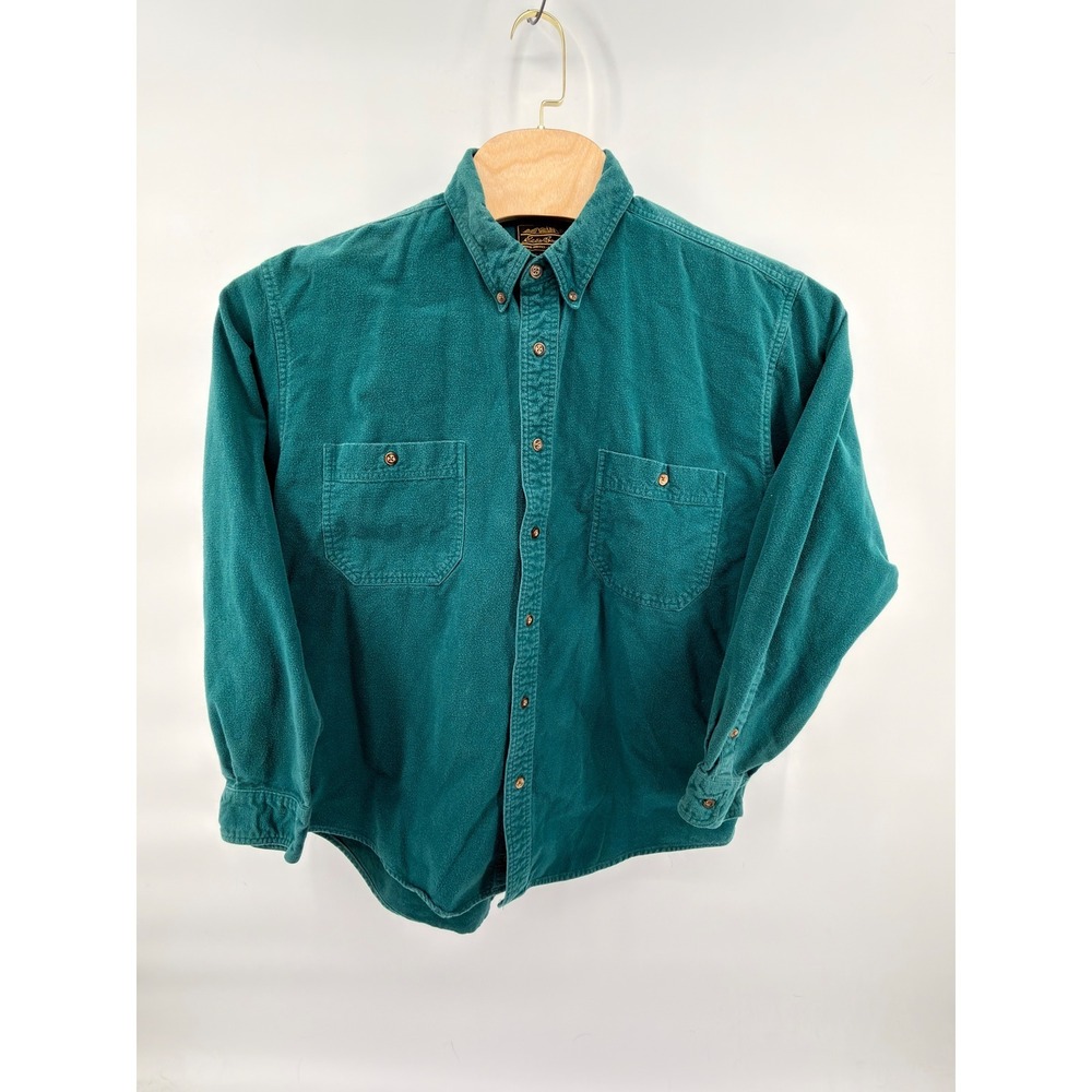 Vintage 90s Eddie Bauer Bainbridge Flannel Shirt Mens XL Solid Green Made in USA